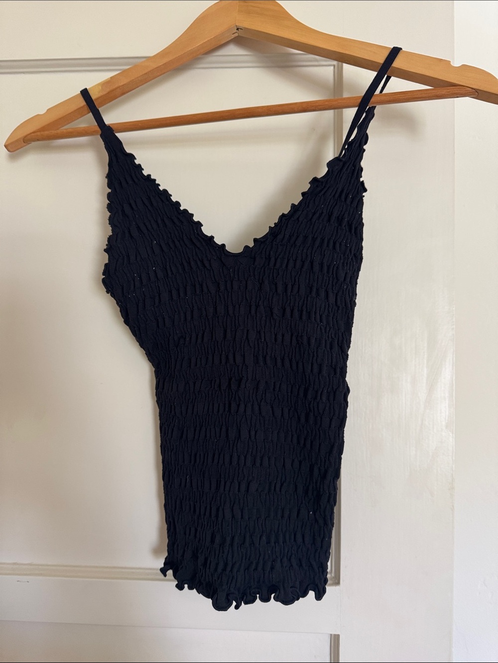 Free People Black Smocked Tank with Subtle Texture
